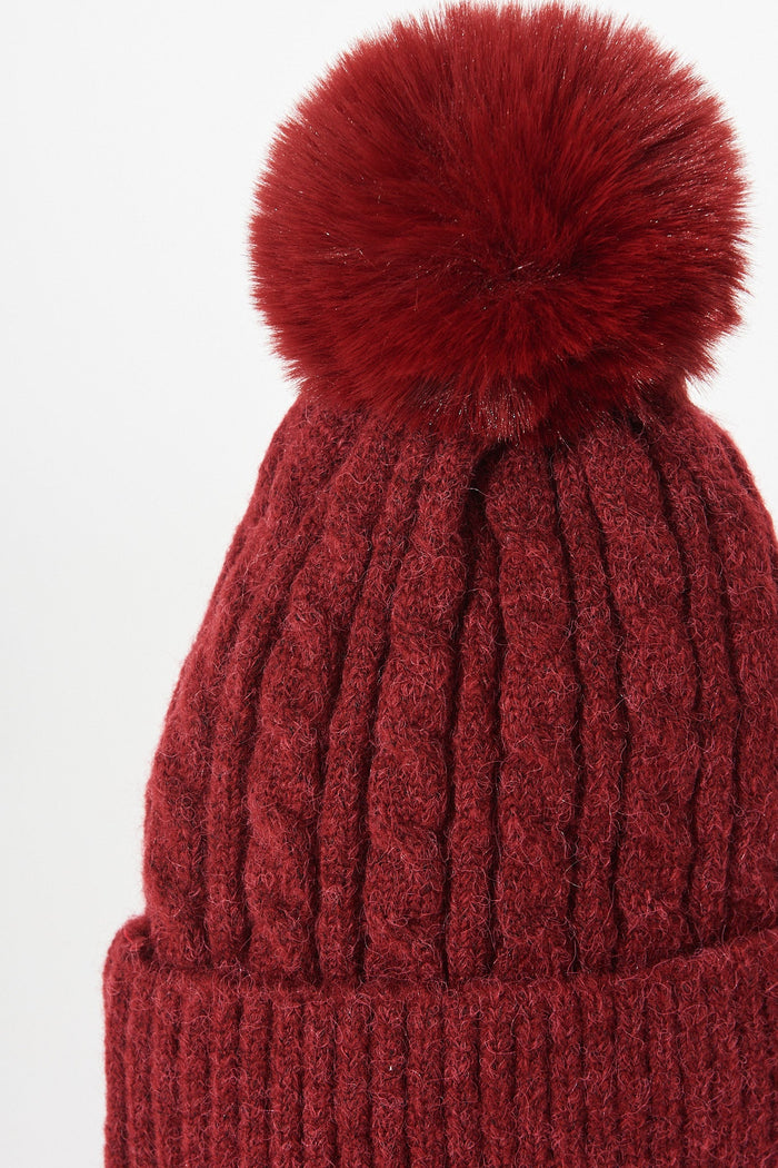 August + Delilah Trace Knit Beanie In Fuchsia With Pom Pom - St Frock (Dev)
