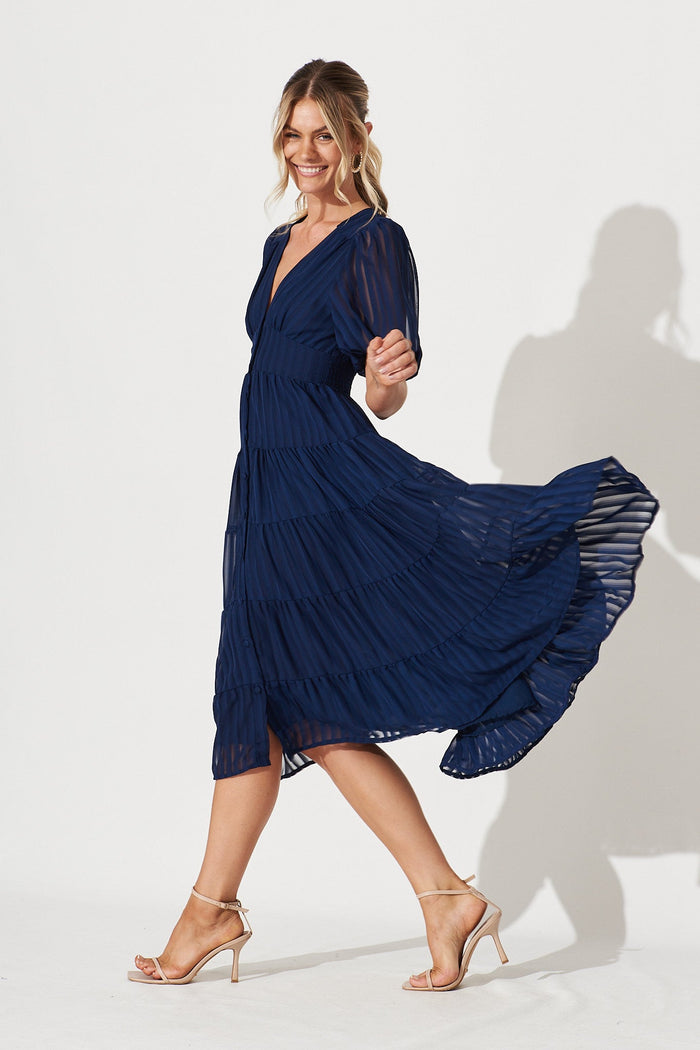 Modica Midi Dress In Navy Chiffon - side