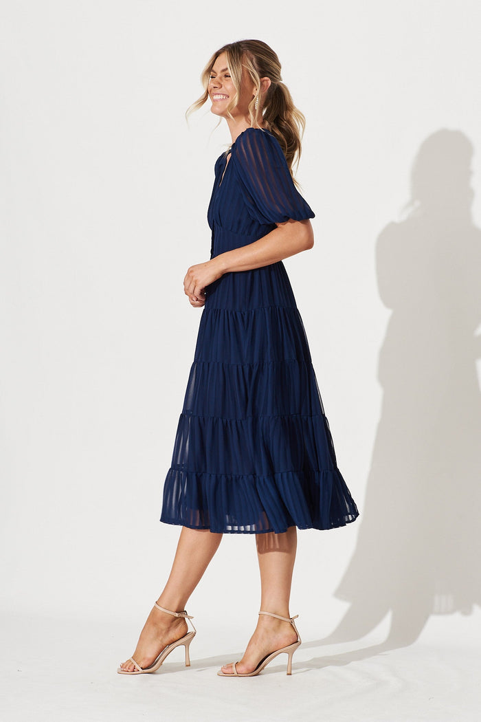Modica Midi Dress In Navy Chiffon - side