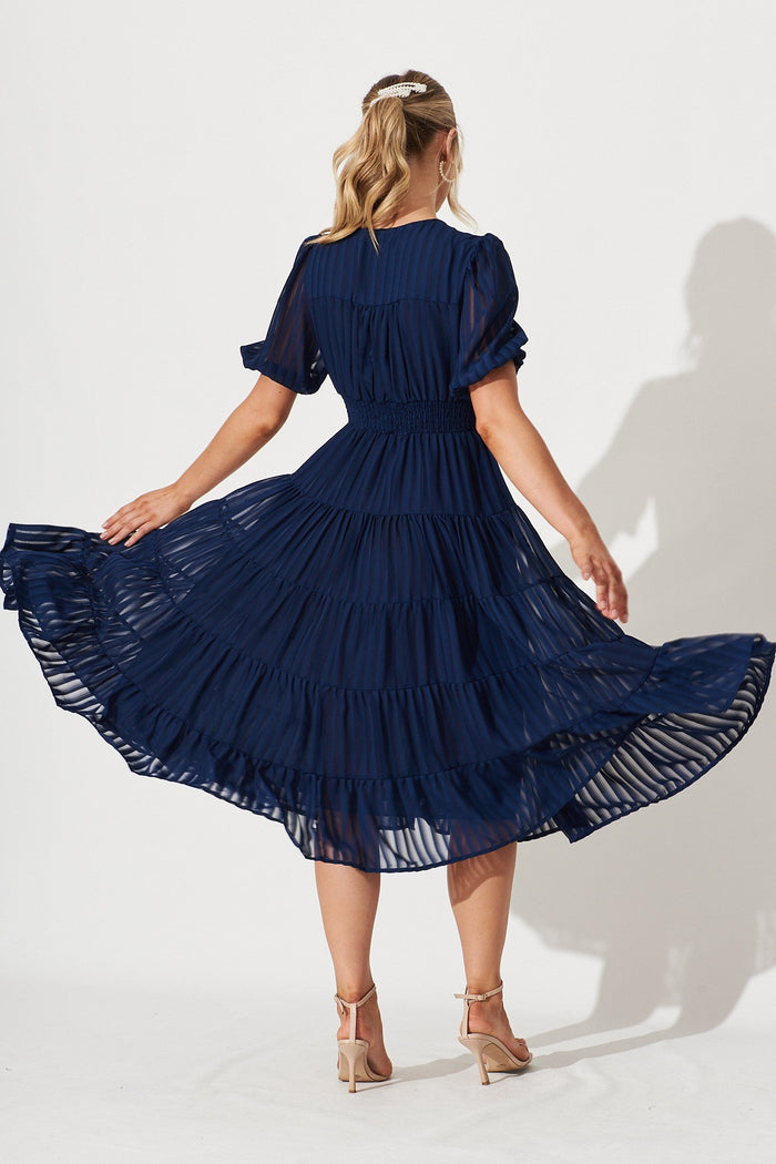 Modica Midi Dress In Navy Chiffon - back