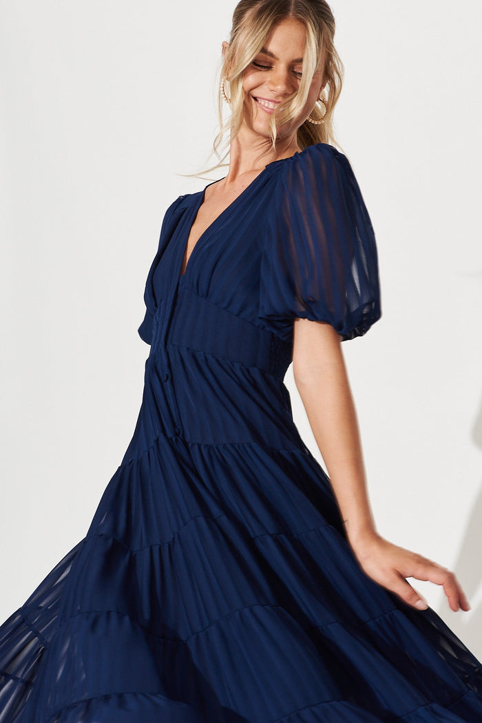Modica Midi Dress In Navy Chiffon - detail
