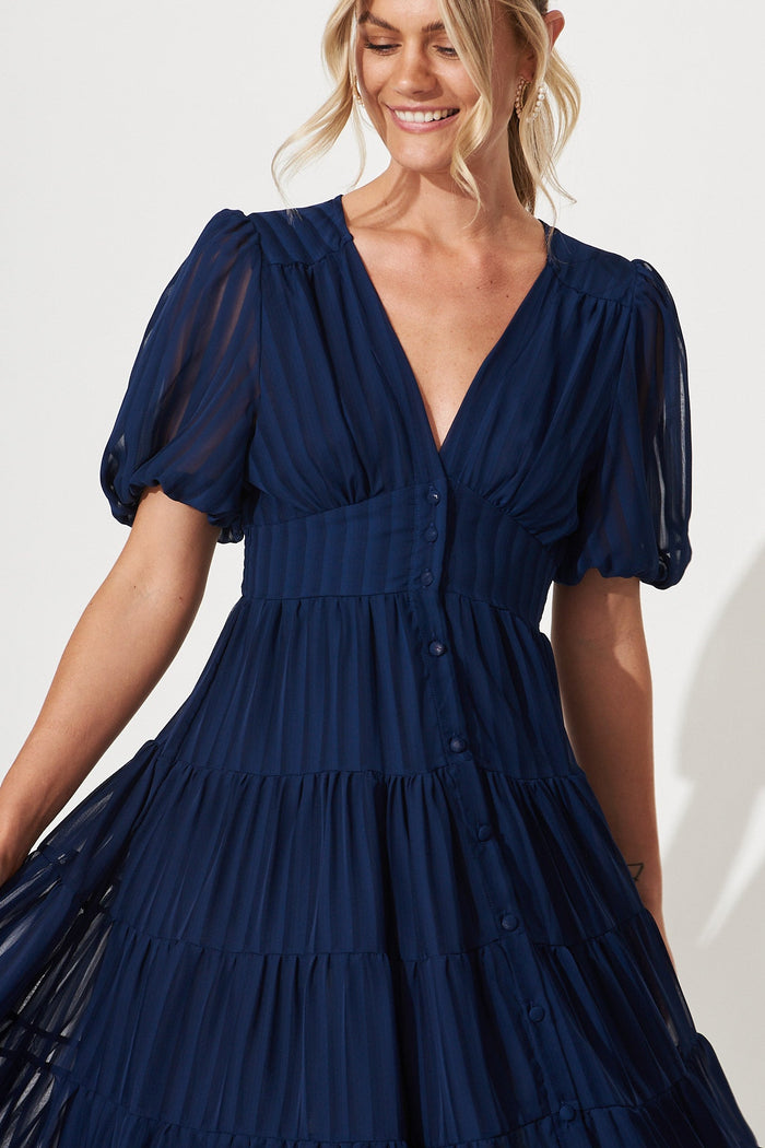 Modica Midi Dress In Navy Chiffon - detail
