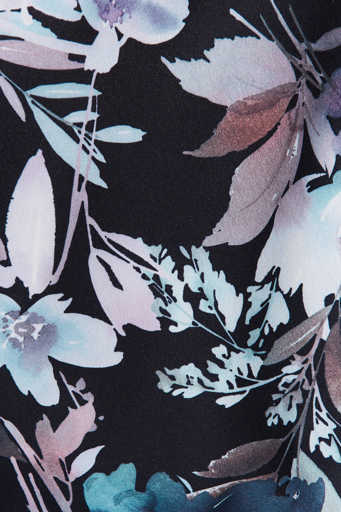Leia Top In Black With Blue Floral Satin - fabric