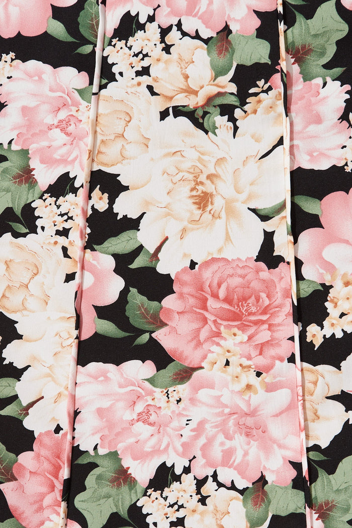 Nigella Maxi Dress In Black With Blush Floral - fabric