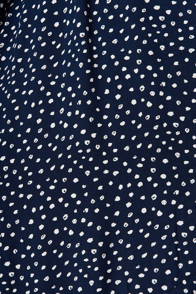Matraville Midi Wrap Dress In Navy With White Spot - fabric