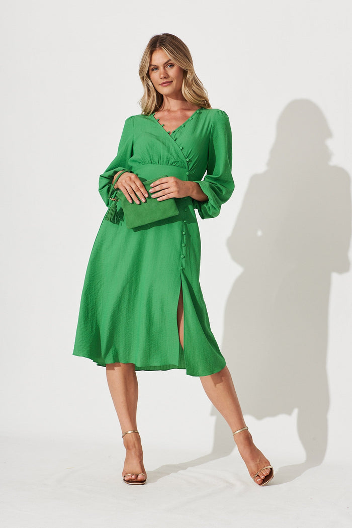 Kingsford Midi Dress In Green Cotton Blend - full length