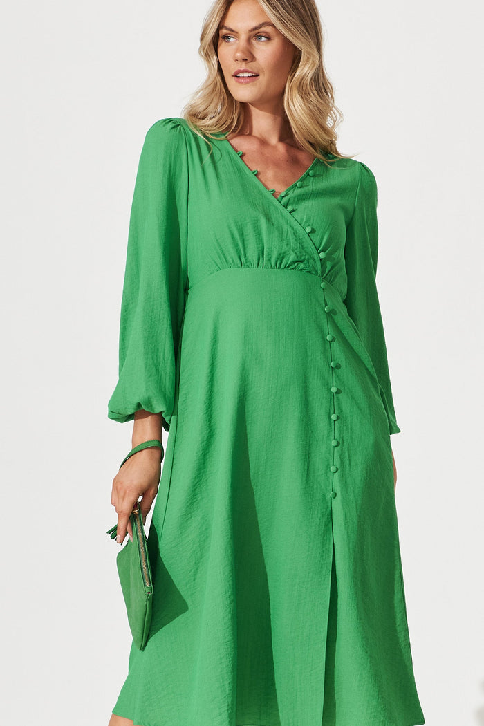 Kingsford Midi Dress In Green Cotton Blend - front