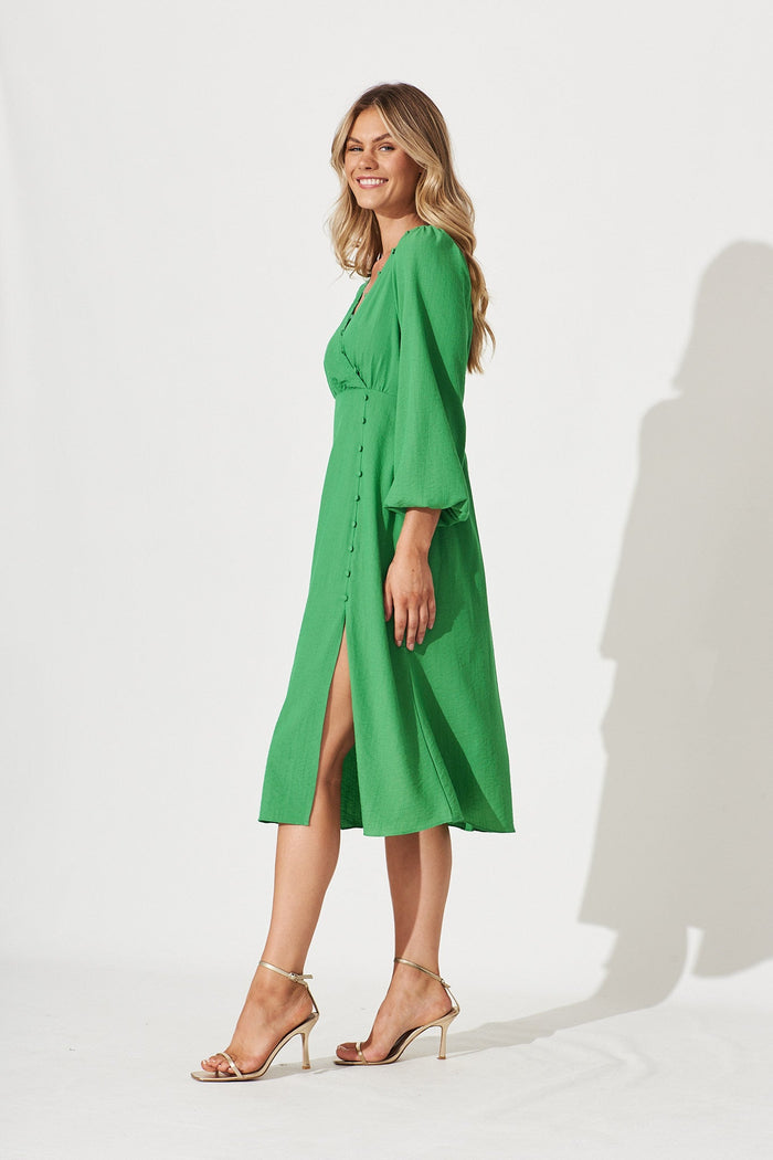 Kingsford Midi Dress In Green Cotton Blend - side