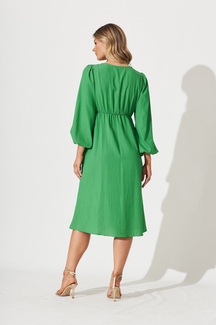 Kingsford Midi Dress In Green Cotton Blend - back