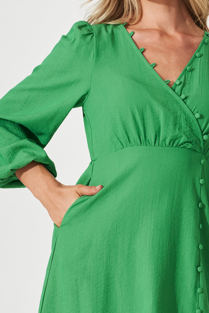 Kingsford Midi Dress In Green Cotton Blend - detail