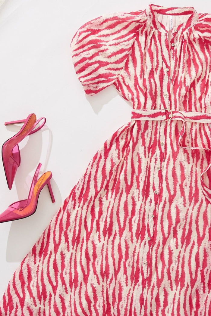 Cherrybrook Midi Shirt Dress In Pink With White Leopard Print - St Frock (Dev)