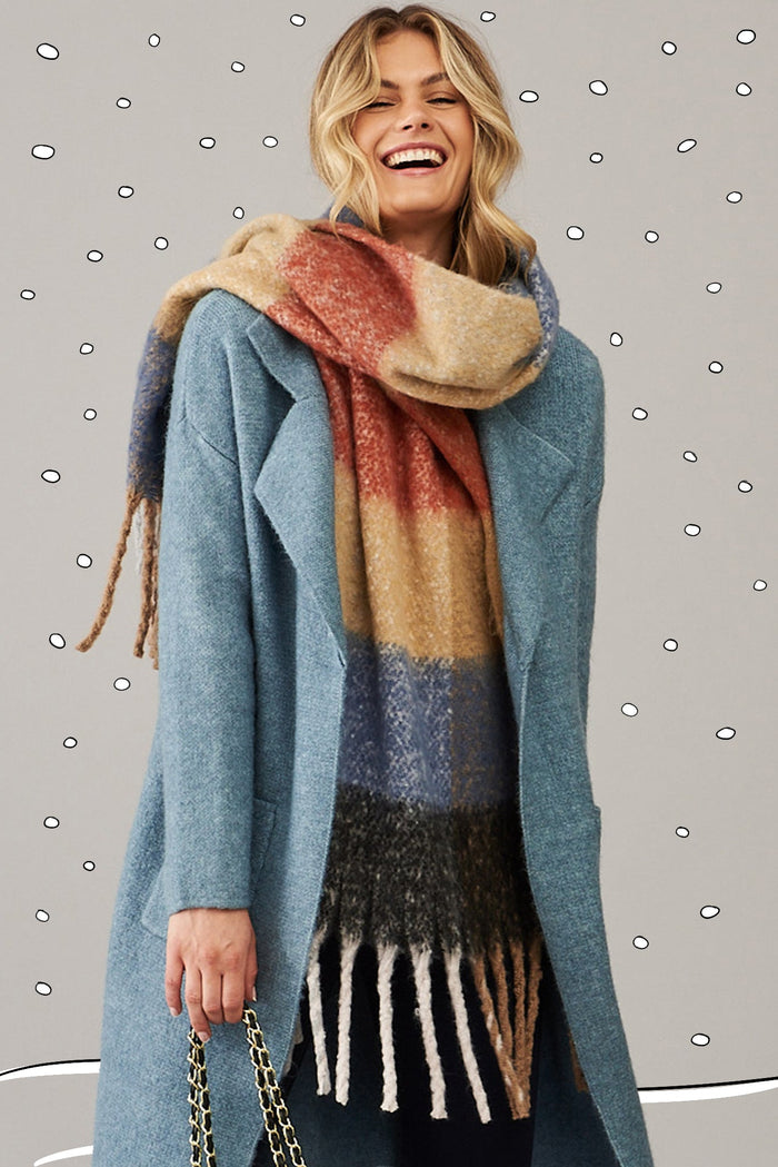 August + Delilah Brooklyn Oversized Knit Scarf In Red And Blue Check