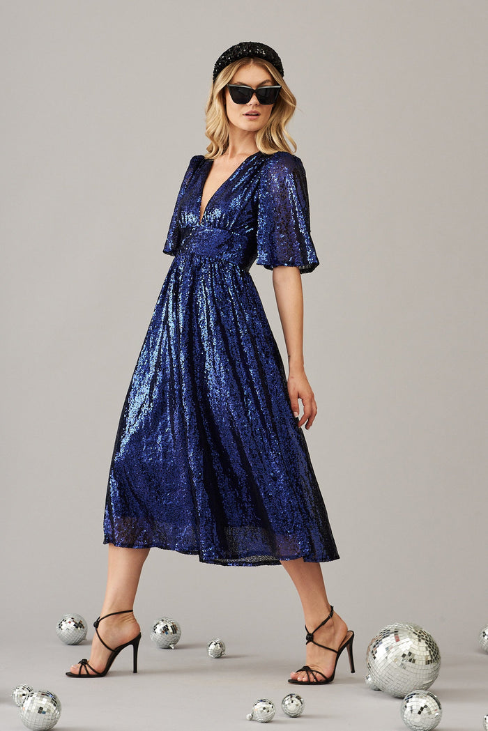 Livorno Midi Dress In Navy Sequin