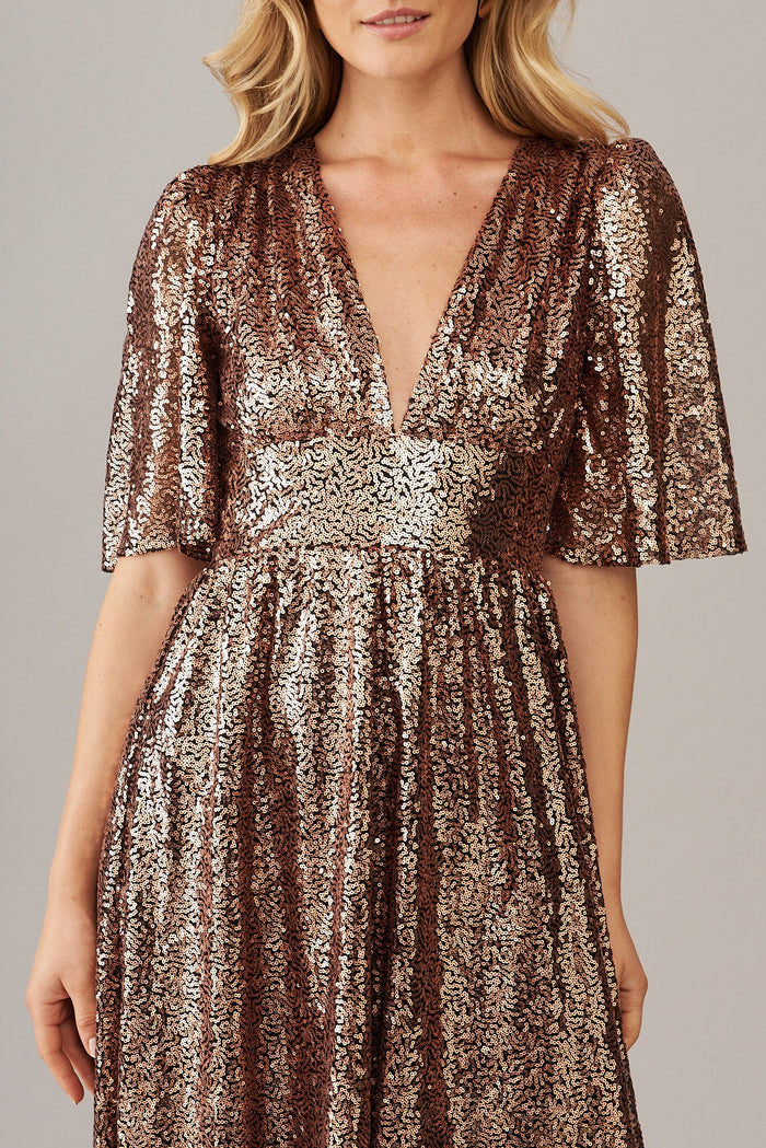 Livorno Midi Dress In Rose Gold Sequin - detail
