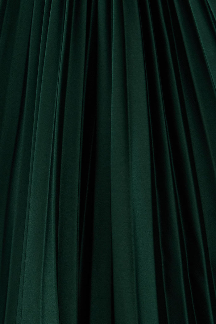 Anetta Midi Dress In Pleated Emerald Satin - St Frock (Dev)