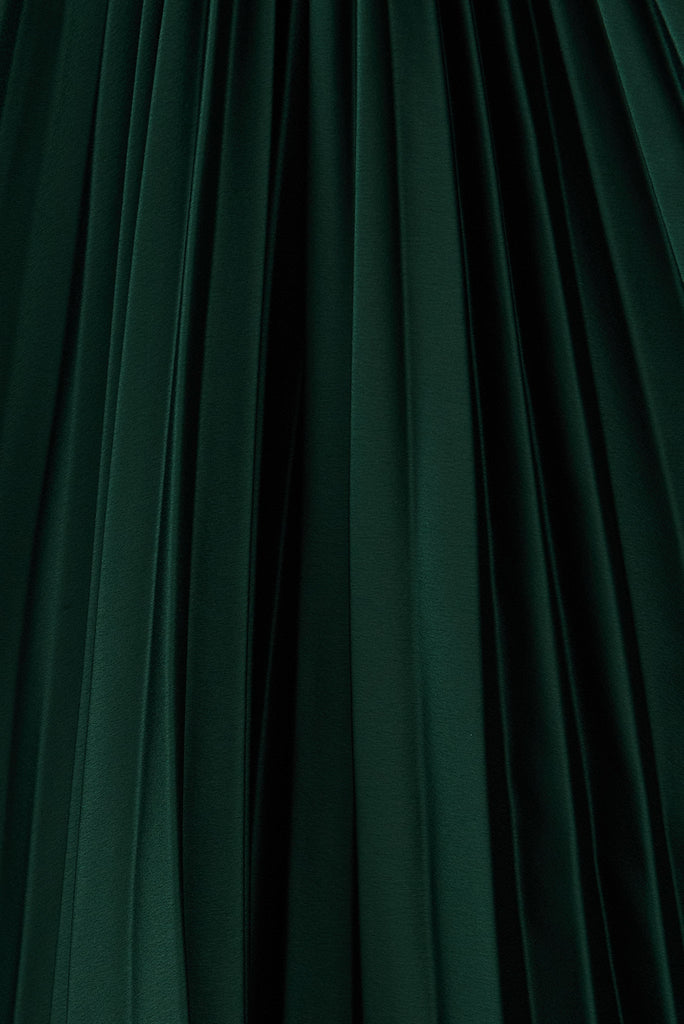 Anetta Midi Dress In Pleated Emerald Satin - St Frock (Dev)