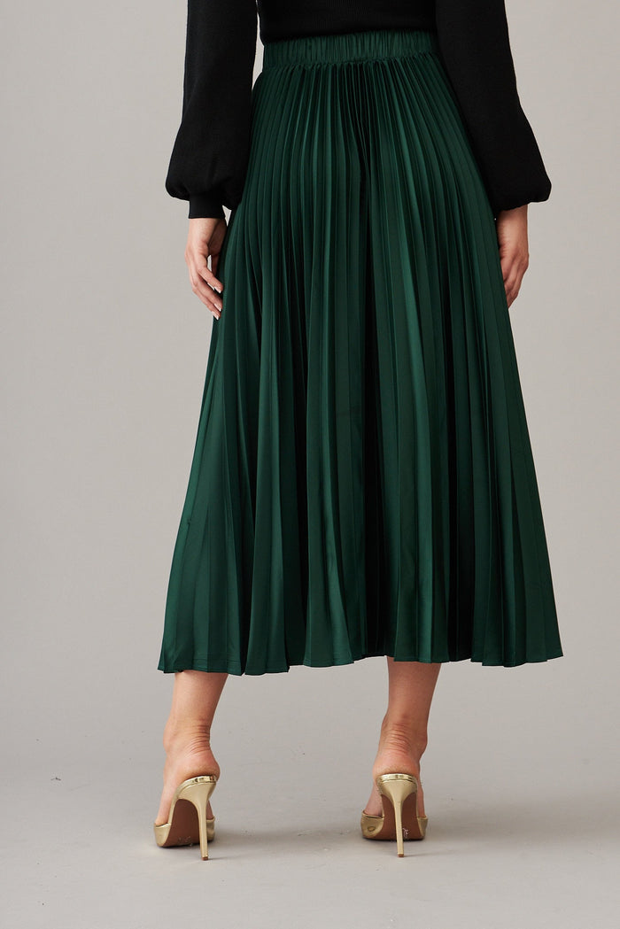 Allison Midi Pleat Skirt In Emerald Satin - St Frock (Dev)