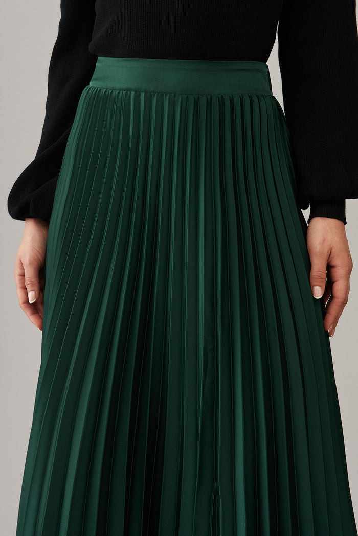 Allison Midi Pleat Skirt In Emerald Satin - St Frock (Dev)