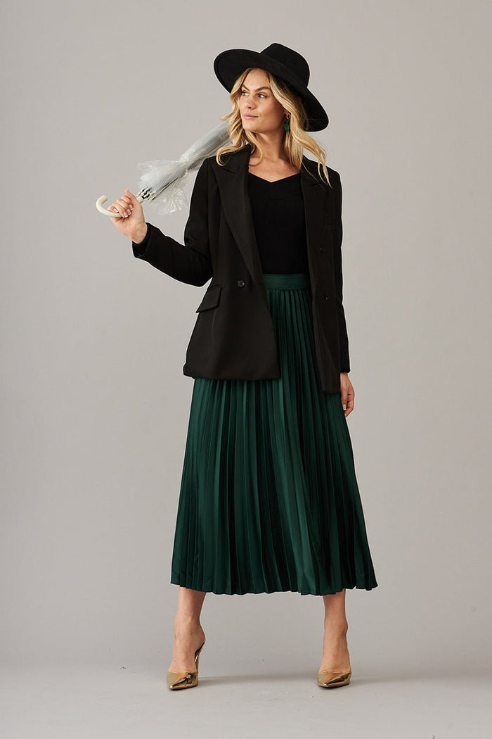 Allison Midi Pleat Skirt In Emerald Satin - St Frock (Dev)