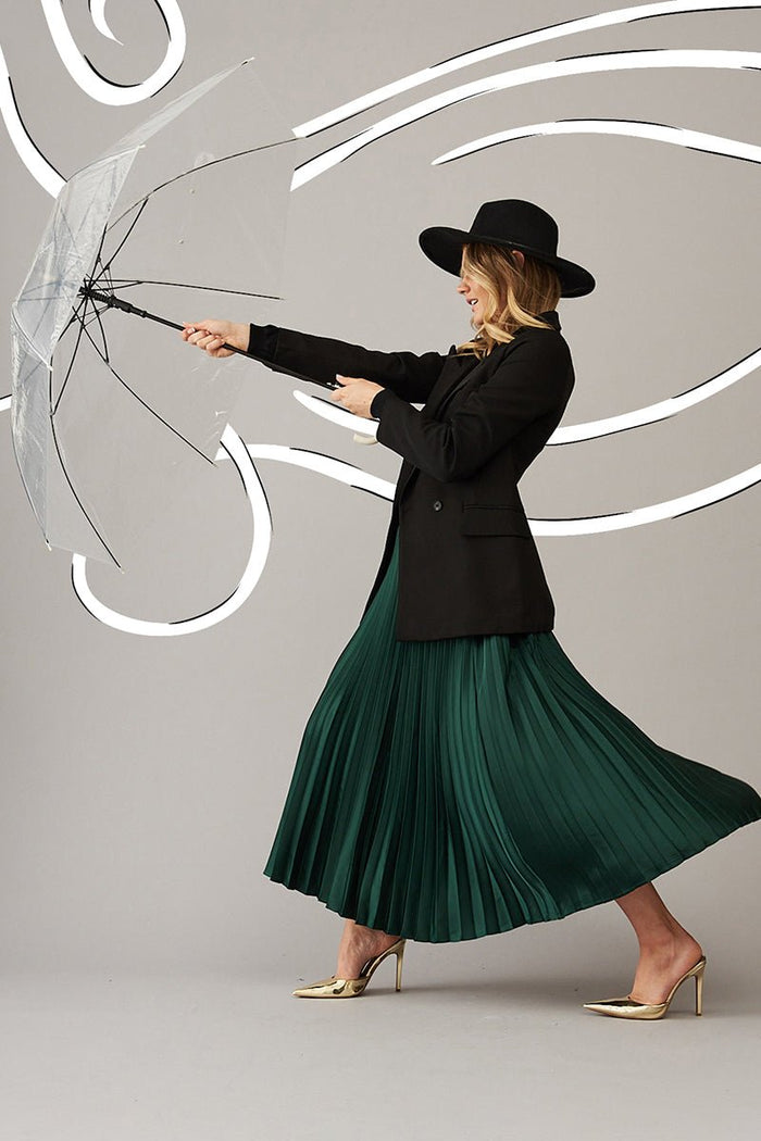 Allison Midi Pleat Skirt In Emerald Satin - St Frock (Dev)