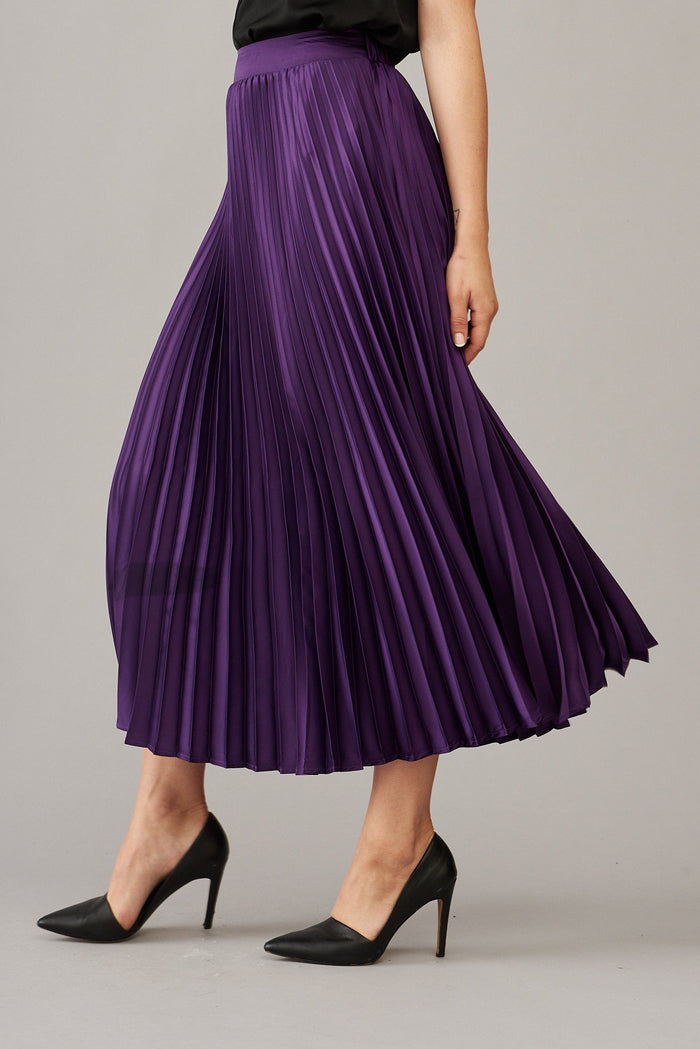 Allison Midi Pleat Skirt In Purple Satin - St Frock (Dev)