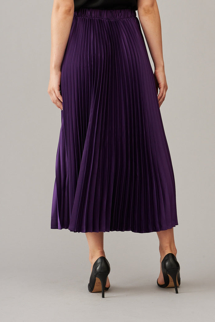 Allison Midi Pleat Skirt In Purple Satin - St Frock (Dev)