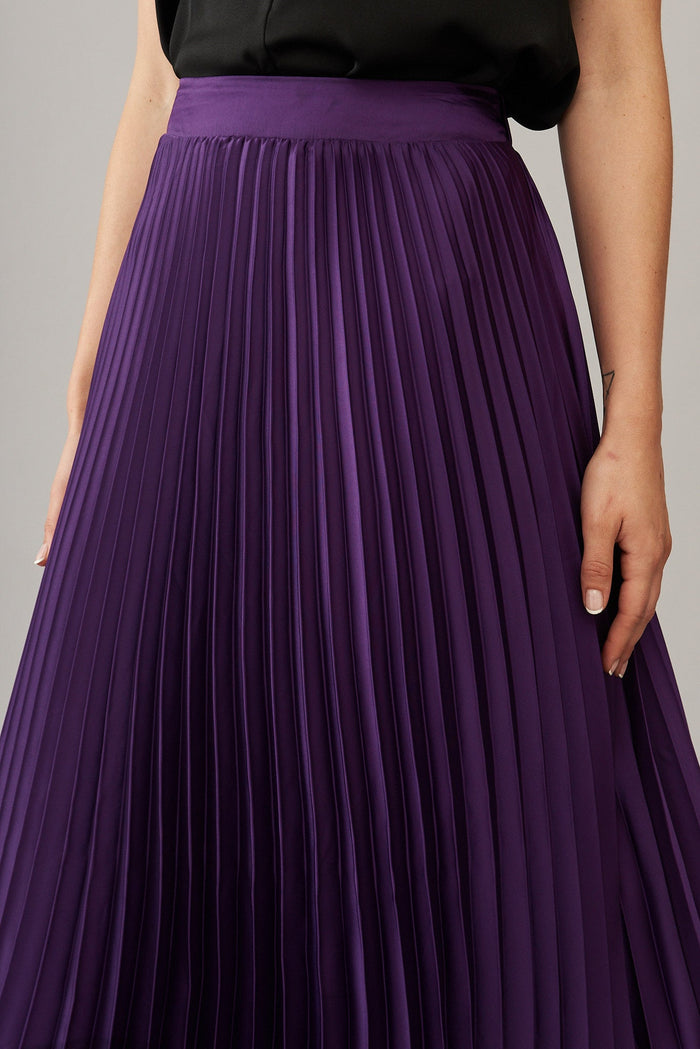Allison Midi Pleat Skirt In Purple Satin - St Frock (Dev)