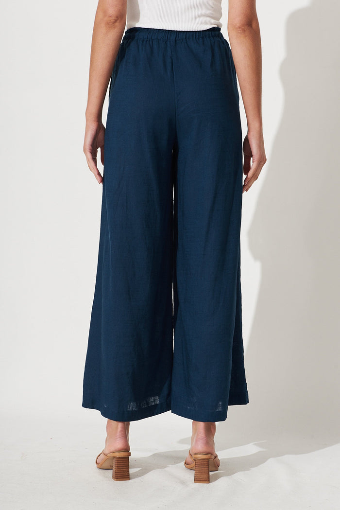 Blueys Pant In Navy Linen Blend - back