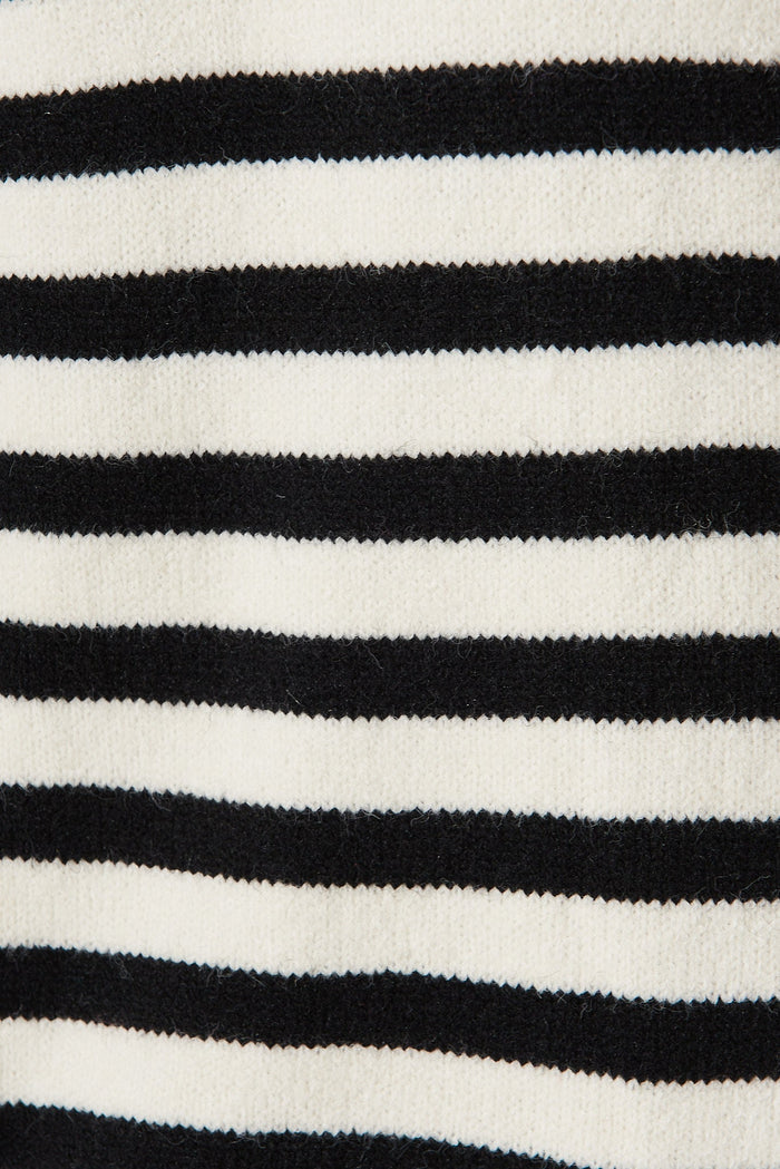Jarvis Knit Cardigan In Beige With Black Stripe Wool Blend - fabric
