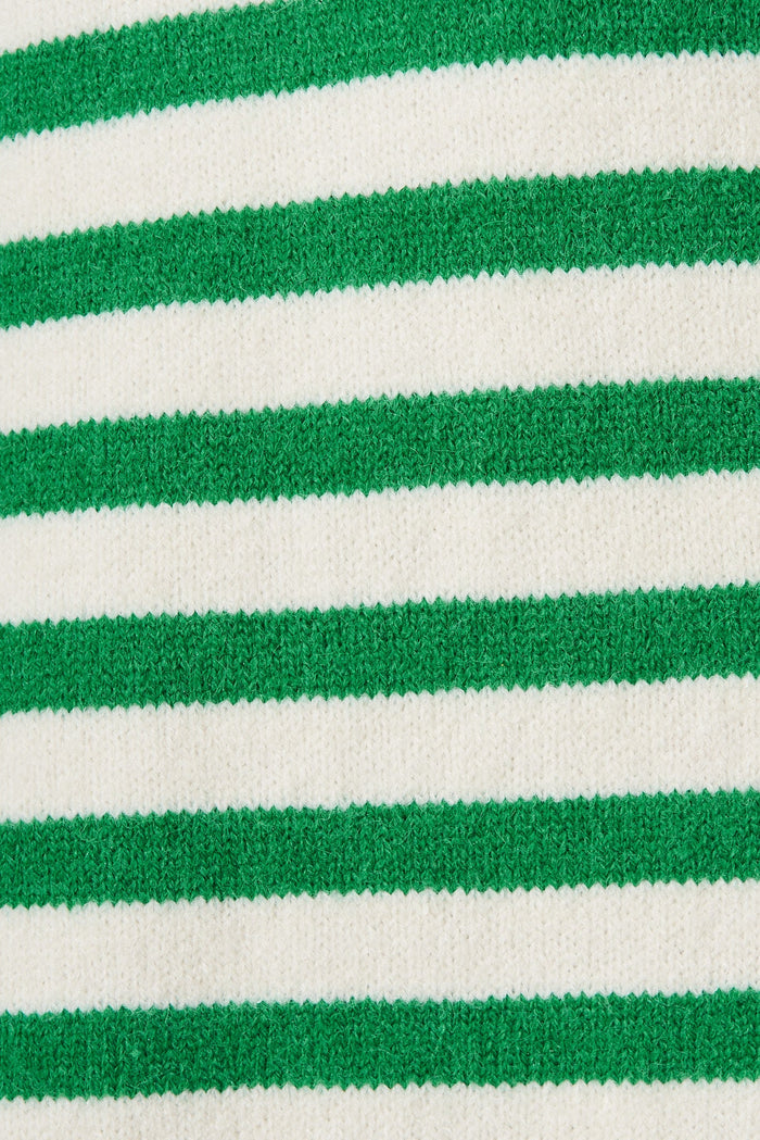 Jarvis Knit Cardigan In Beige With Green Stripe Wool Blend - fabric