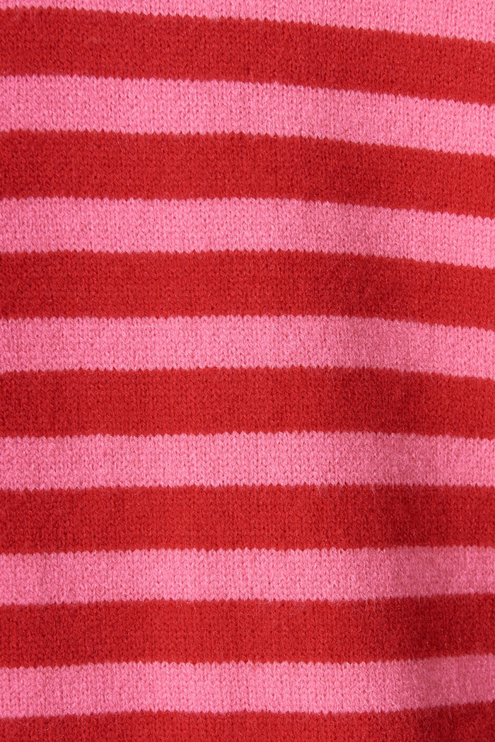 Jarvis Knit Cardigan In Red With Pink Stripe Wool Blend - fabric