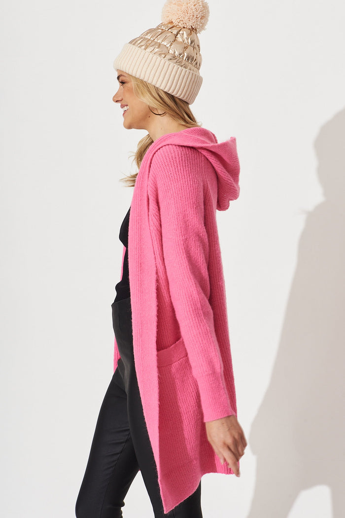 Minami Hood Cardigan In Fuschia Wool Blend - side