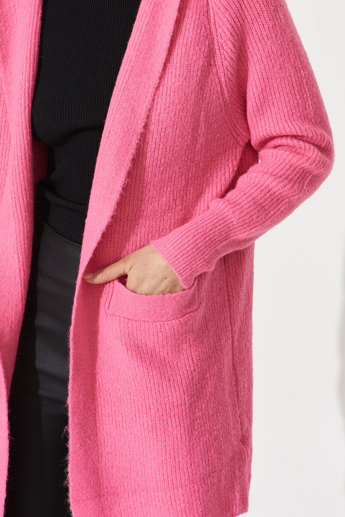 Minami Hood Cardigan In Fuschia Wool Blend - detail