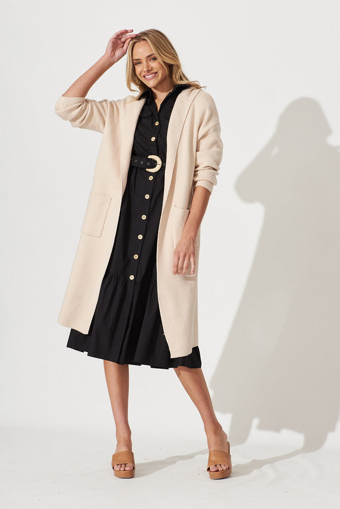 Windermere Hood Knit Cardigan In Cream Wool Blend - full length