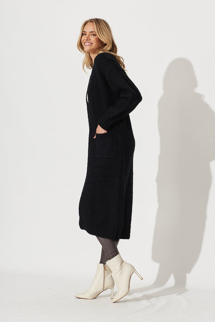 Minna Knit Cardigan In Black Wool Blend - side