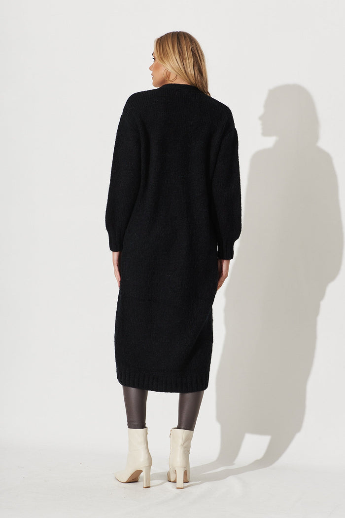 Minna Knit Cardigan In Black Wool Blend - back