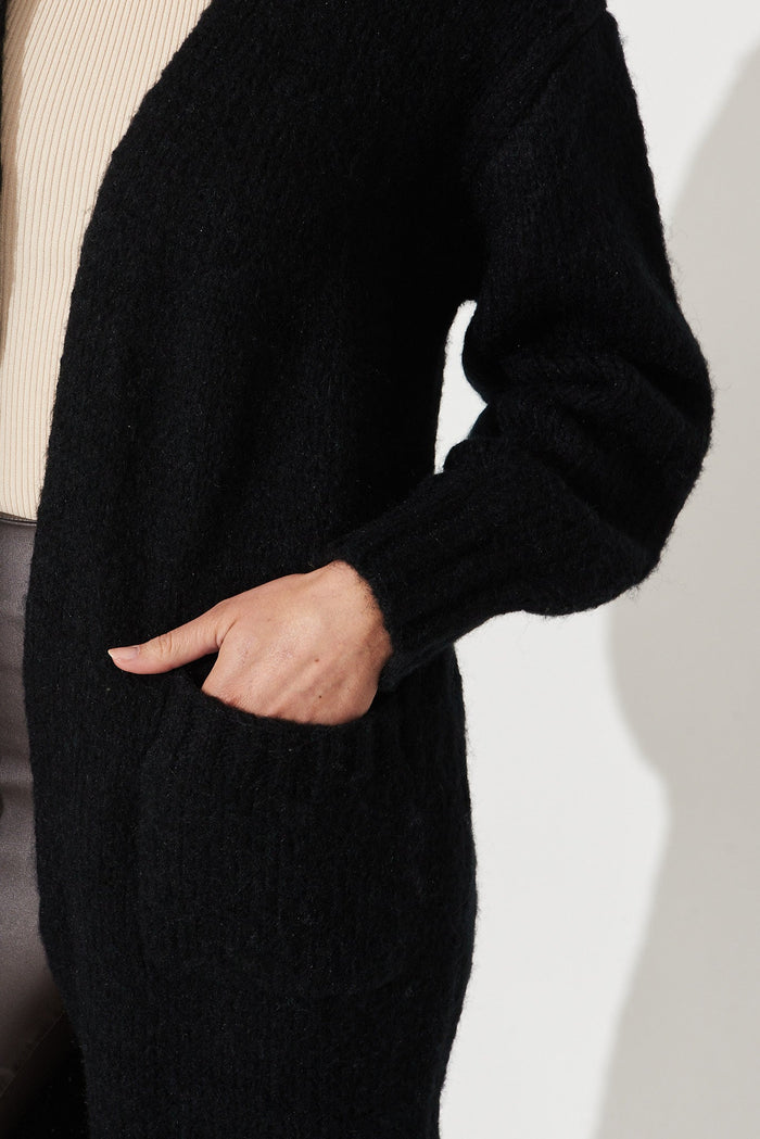 Minna Knit Cardigan In Black Wool Blend - detail