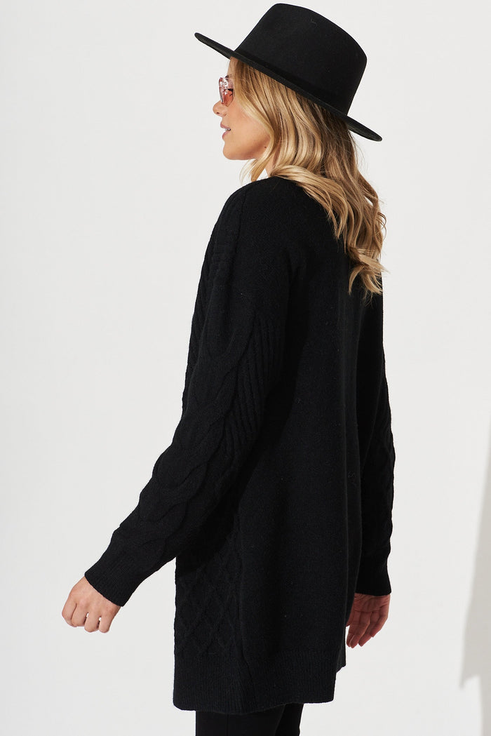 Moreton Knit Cardigan In Black Wool Blend - side