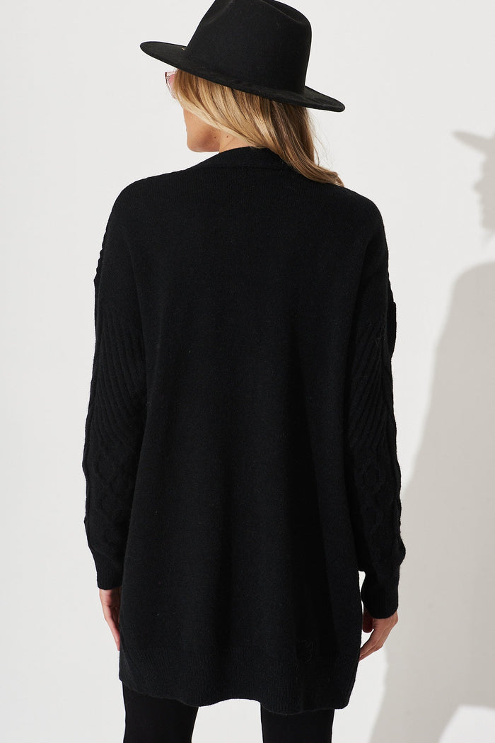 Moreton Knit Cardigan In Black Wool Blend - back