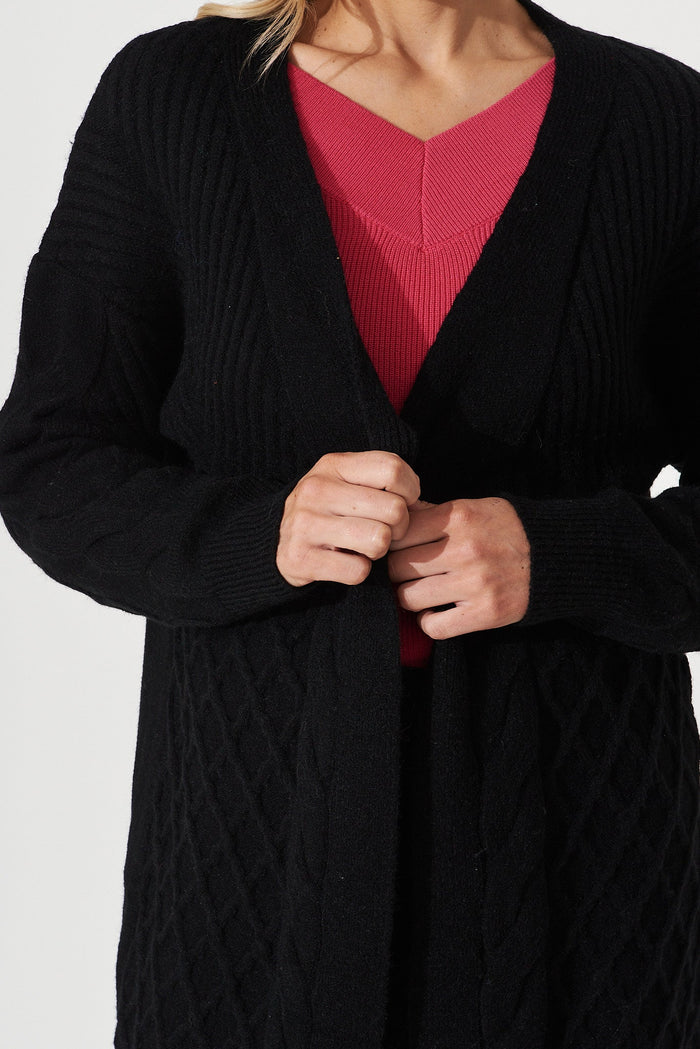 Moreton Knit Cardigan In Black Wool Blend - detail