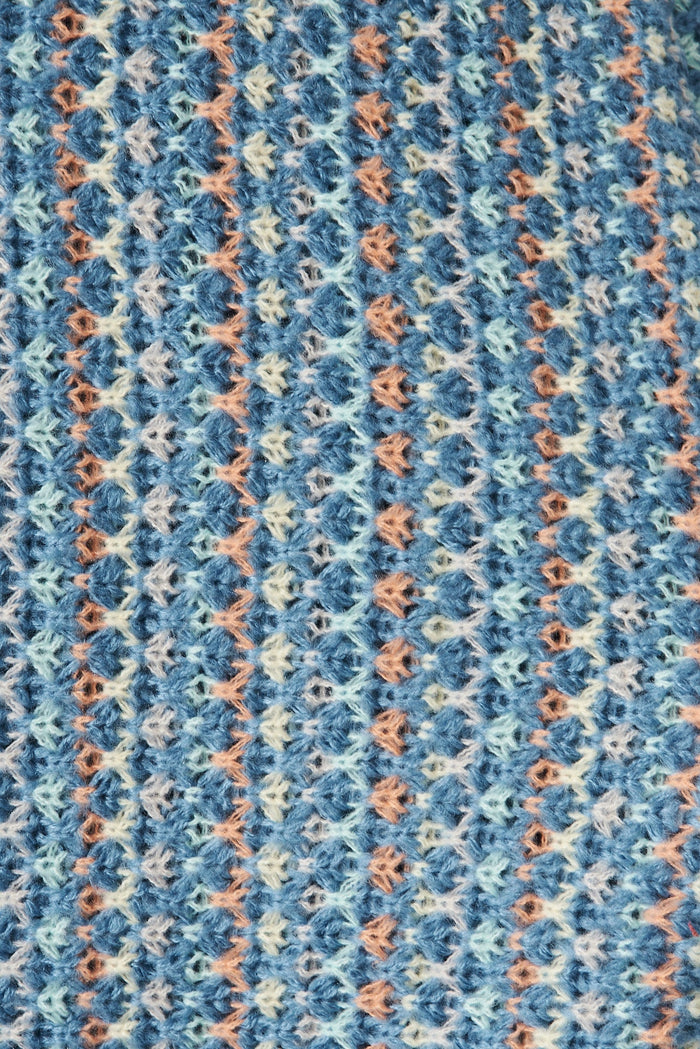 Janelle Knit Cardigan In Blue With Multi Stripe Wool Blend - fabric