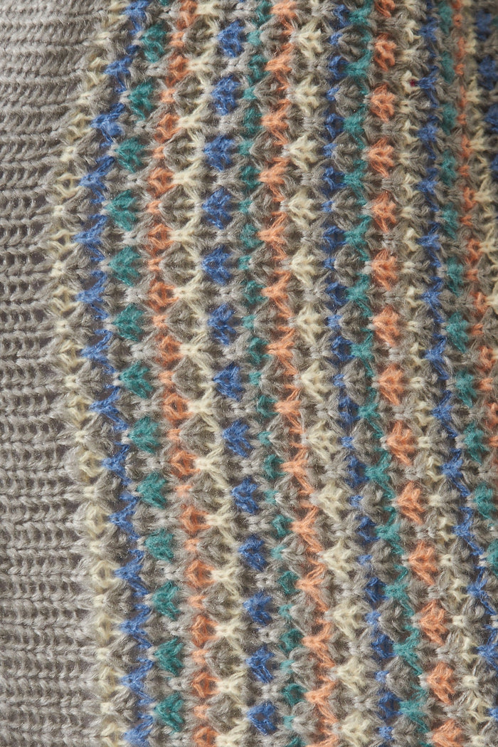 Janelle Knit Cardigan In Grey With Multi Stripe Wool Blend - fabric