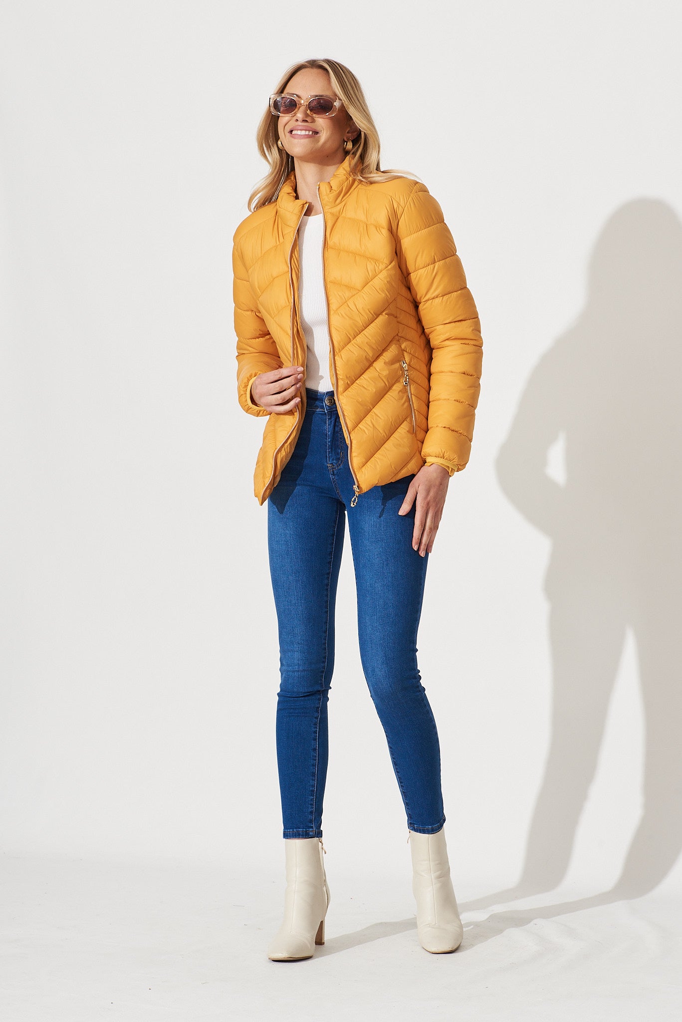 Arvon Puffer Jacket In Mustard - full length