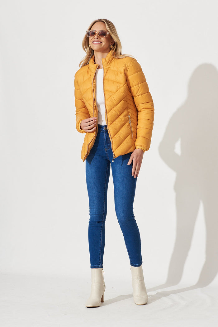Arvon Puffer Jacket In Mustard - full length