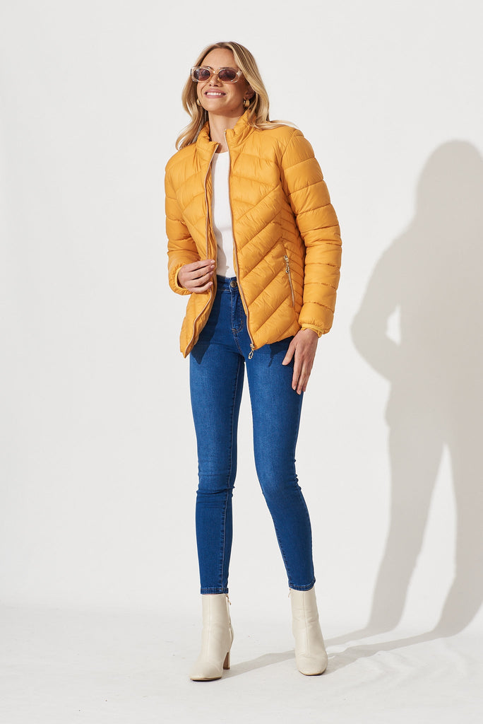 Arvon Puffer Jacket In Mustard - full length