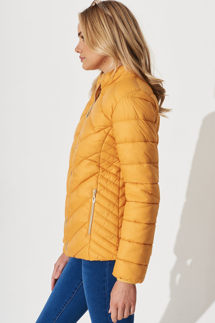 Arvon Puffer Jacket In Mustard - side