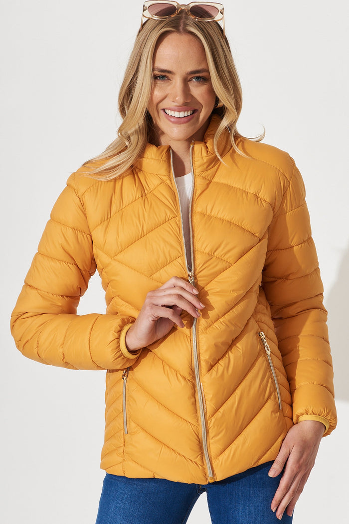 Arvon Puffer Jacket In Mustard - front