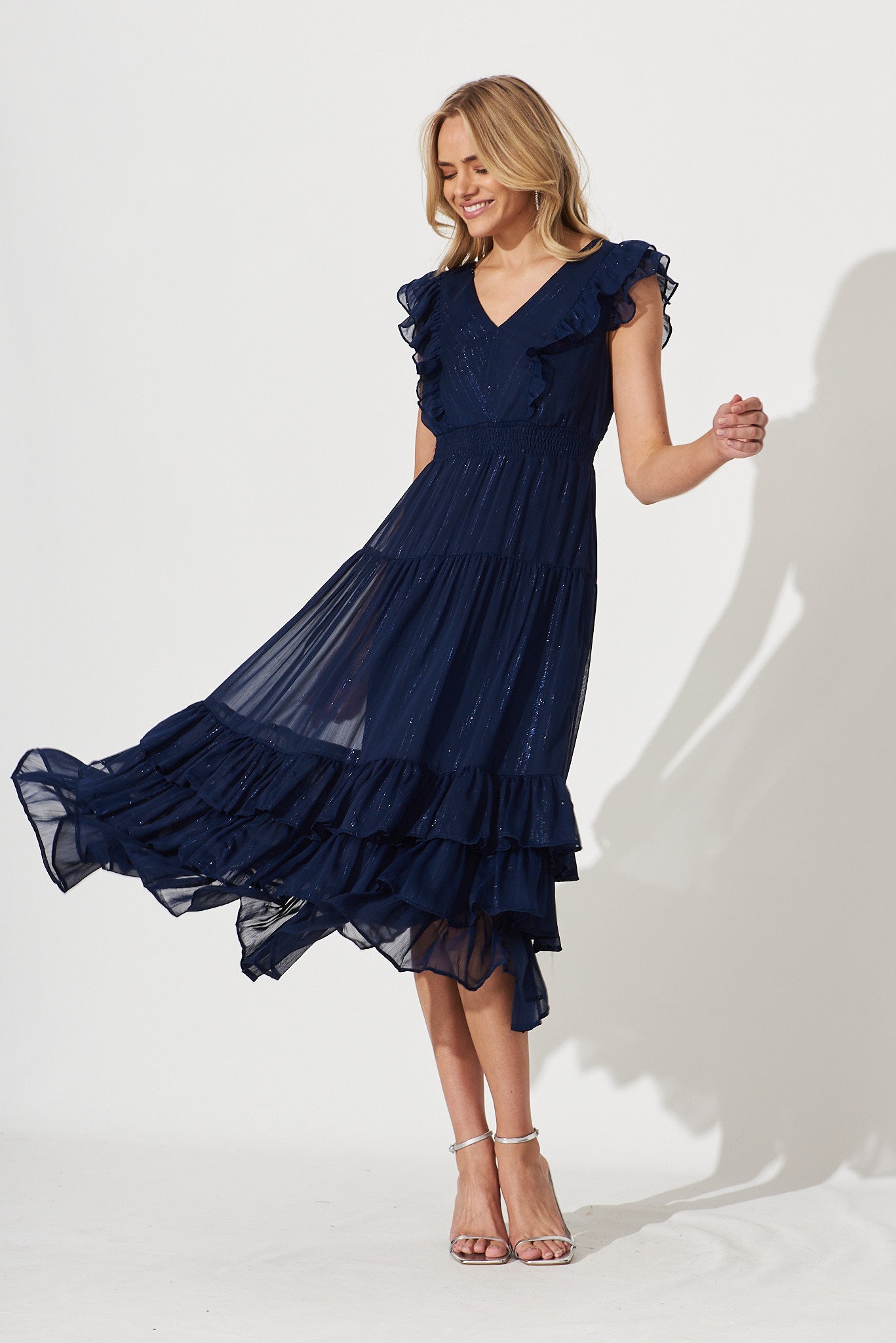 Barbados Midi Dress In Navy Lurex - full length