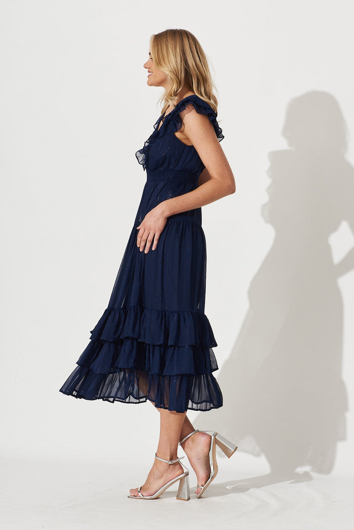 Barbados Midi Dress In Navy Lurex - side