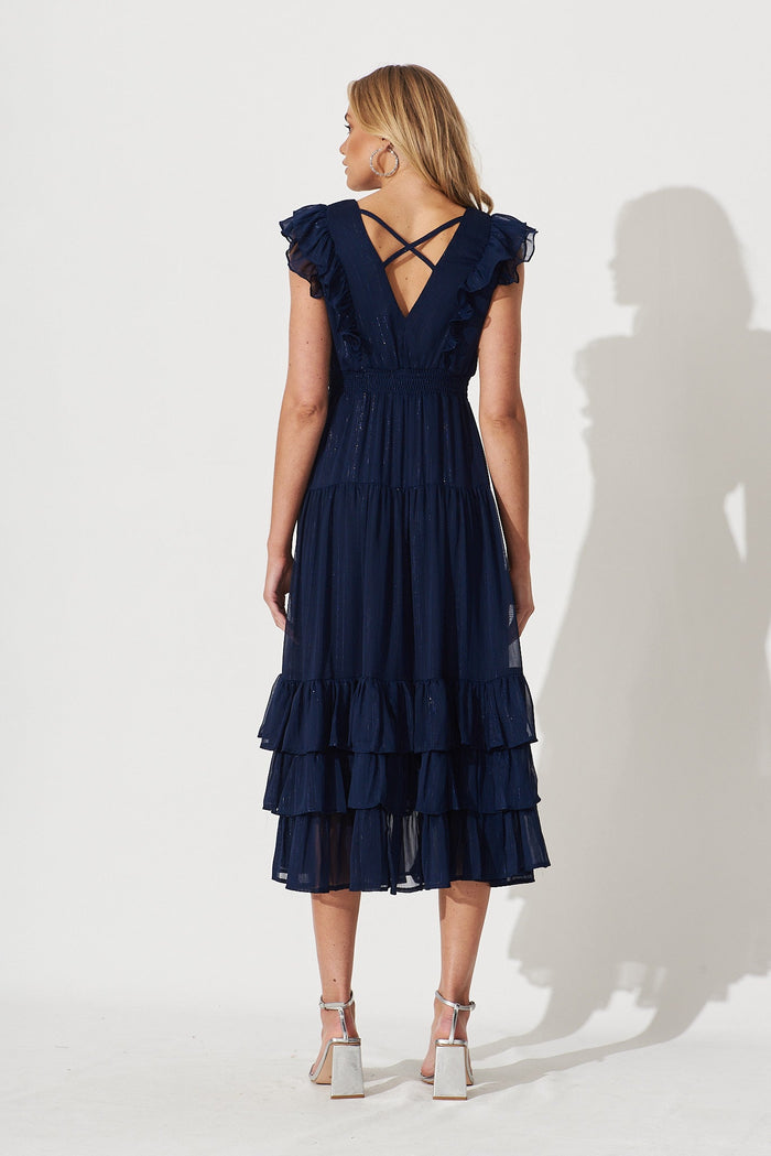 Barbados Midi Dress In Navy Lurex - back
